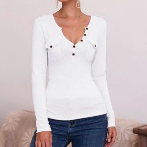 Button Pocket V-Neck Top - Size Small - New